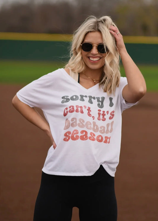 Slouchy V Neck Baseball Quote Tee